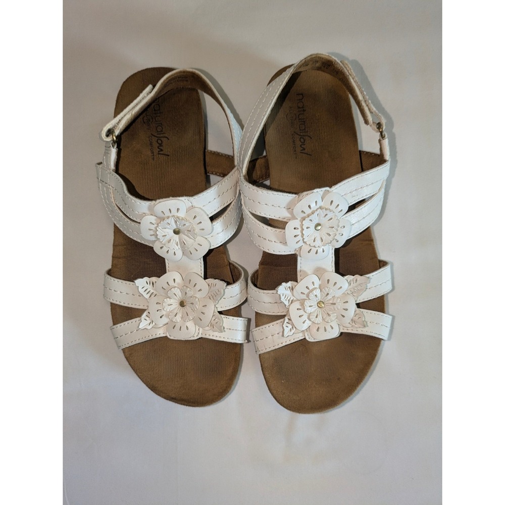 Natural Soul Avril Sandals Size‎ 9.5M White Floral Comfort Footbed Slingback - Picture 8 of 9